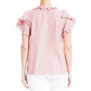 Max Studio Women’s Plus Size 2X Blouse Red White Striped Ruffle Short Sleeve